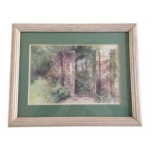 Signed Watercolor Palmetto Iron Gate Charleston Garden Framed Artwork Lowcountry